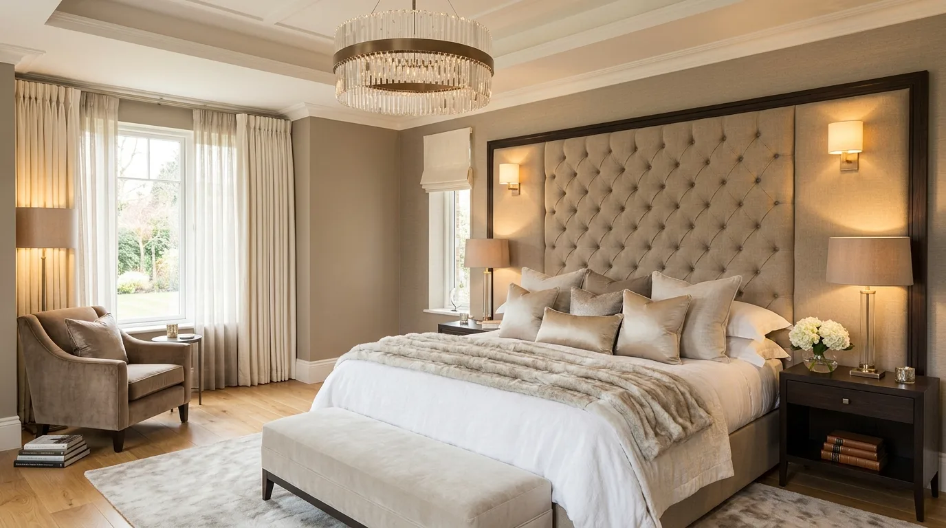 Add plush layers for a more luxurious feel inspiration for a neutral bedroom.